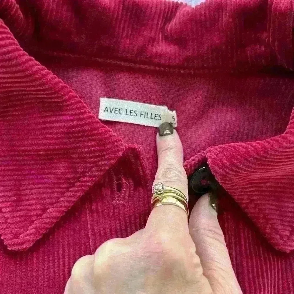 AVEC LES FILLES Shirt Corduroy Button Down long sleeve‎ Raspberry Women’s Small - Picture 3 of 11